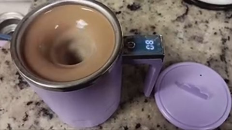 Self Stirring Coffee Mug: Rechargeable Auto Magnetic Stirring Mixing Mug with Temperature Display,13oz Stainless Steel Travel Coffee Cup for Office, Home,Kitchen,Best Gift (Purple)