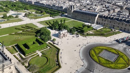 Paris Skyline At Paris Ile De France In France. Louvre Pyramid. Louvre Museum. Beautiful Carousel. Tourism Landmark. Paris Skyline France.