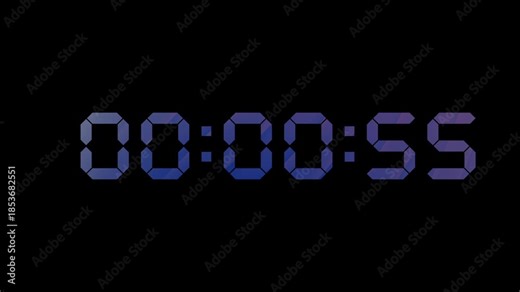 Countdown timer one minute digital display clock time seconds blue, ideal for illustrating deadlines, short-duration events, or project milestones.