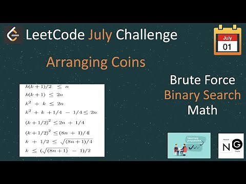 arranging coins | arranging coins leetcode | leetcode 441 | binary search | math