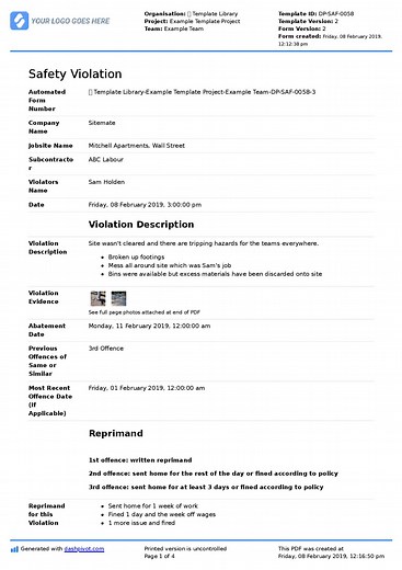 Safety Violation Template: Easy Safety Violation Forms and Notices