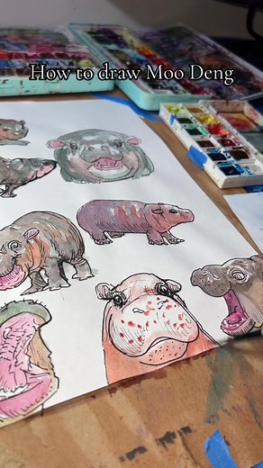 How to Draw Moo Deng the Pygmy Hippo | Drawing Tutorial