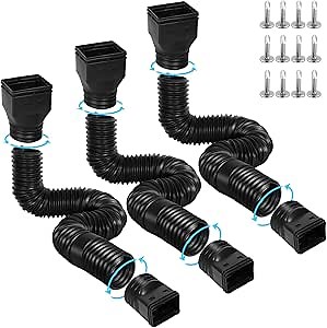 3 Pack Flexible Gutter Downspout Extensions Extendable from 21" to 67", Downspout Extender Comes with Adapters, Thickened Down spout Drain Extension for Rainwater Drainage(Black)