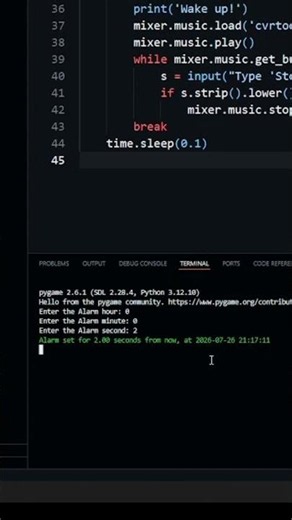 Working Alarm In Python UNDER 45 lines