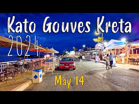 Kato Gouves Kreta, Crete, nightlife, walking tour 4k, Greece 2024