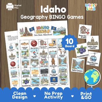 Idaho State Geography BINGO | ID History Landmarks Symbols Game Activity