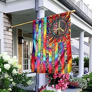 FLAGWIX Hippie Peace Flags, Summer Flag Decorations For Home, Outside, House Flag (30 x 40), Sunflower Hippie Decor House Flag, USA House Garden Flags, Premium Polyester, Decorative Outdoor Flags