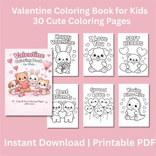 Valentine Coloring Pages for Kids – Instant Download PDF - Etsy