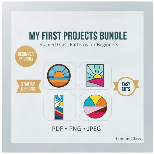 Stained Glass Pattern Starter Bundle | 4 Easy Beginner Suncatcher Designs | Printable Downloadable PDF PNG JPEG - Etsy