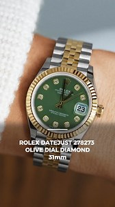 Rolex Datejust 31 – mặt số xanh ô-liu sang trọng, cọc giờ kim cương lấp lánh. Vỏ Rolesor kết hợp vàng vàng 18k & thép Oystersteel bền bỉ, dây Jubilee mềm mại ôm tay.  Chống nước 100m – Hoàn hảo cho mọi khoảnh khắc.  Bạn nghĩ ai sẽ xứng đáng đeo tuyệt tác này? #Rolex #Datejust31 #TheWatchClub #LuxuryWatch #DiamondDial #OliveGreenDial #SwissMade | The Luxury Boutique | Facebook