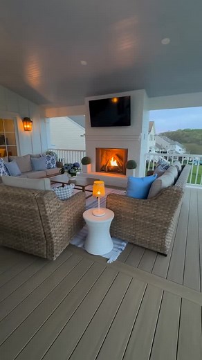 TimberTech on Instagram: "When the outdoors look this inviting, why would you stay inside? 🤎 Decking: Vintage Collection - Weathered Teak Railing: Radiance Rail Express - White 📸: @mycoastalcolonial"