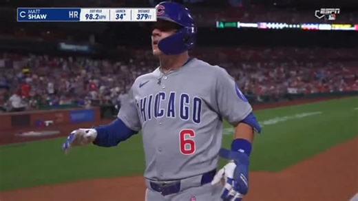 @homerunsmlb on Instagram: "Matt Shaw 9th Home Run of the Season #Cubs #MLB Distance: 379ft Exit Velocity: 98 MPH Launch Angle: 34° Pitch: 85mph Sweeper (Cardinals Sonny Gray, 17)"