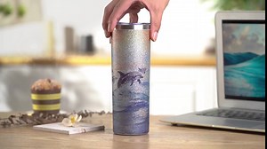 Onebttl Dolphin Gifts for Women, 20oz Stainless Steel Tumbler with Lid and Straw - Glitter Sunset Dolphin