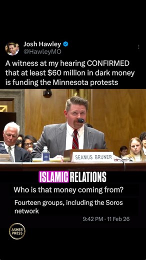 ASHER PRESS on Instagram: "Senator Josh Hawley, during a Senate Judiciary Subcommittee hearing on Somali fraud in Minnesota, questioned a nonprofit funding expert who confirmed over $60 million in grants flowing to 14 activist groups supporting local protests, based on recent IRS Form 990 disclosures. The funding sources include major networks like the Open Society Foundations (Soros-linked), Arabella Advisors, Tides Foundation, Ford Foundation, and Rockefeller Brothers Fund, which the witness d