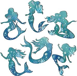 6 Pcs Mermaid Wall Art Mermaid Bathroom Decor Outdoor Hanging Wall Decoration Ocean Themed Decorations for Room Patio Swimming Pool Bathroom