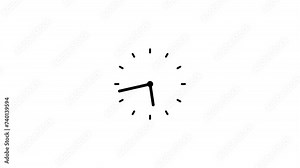 Clock icon with moving arrows in 12 hour loop. 4k wall clock animation. Analog clock spinning animation, alpha channel included.