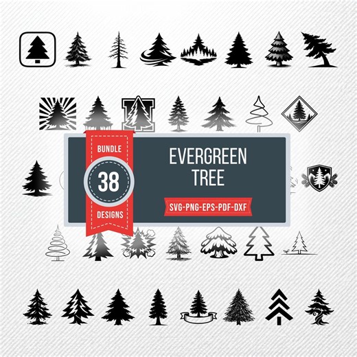 Evergreen Tree SVG Clipart Bundle | 38 Vector Illustrations | PNG Eps Dxf PDF | Print Graphics Commercial Use - Etsy