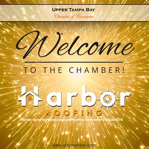 3 comments | We'd like to welcome our newest member: Harbor Roofing • Learn more: https://harborroofing.com/ •FB: /UpperTampaBayChamberofCommerce •IG: /utbchamber •LI: /upper-tampa-bay-chamber-of-commerce ⌨️ www.utbchamber.com  101 State Street W. Oldsmar, FL 34677  (813) 855-4233 • #Oldsmar #Westchase #CitrusPark #TownNCountry #DowntownOldsmar #ChamberofCommerce #UTBLife | Upper Tampa Bay Regional Chamber of Commerce | Facebook