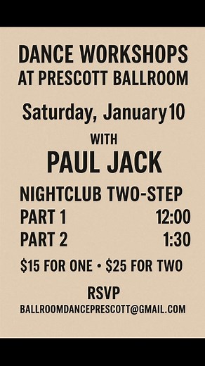 Nightclub two-step workshops Paul Jack | Prescott Ballroom