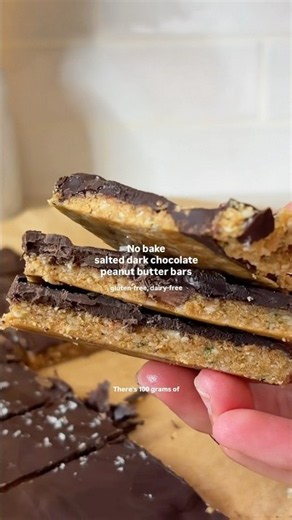 No bake salted dark chocolate peanut butter bars (gluten-free, dairy-free, high-protein)