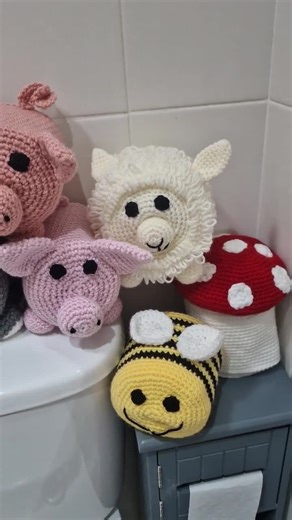Crochet Animal Toilet Roll Cover Handmade Mushroom Bee, Pig, Cow & Cat Cosy - Etsy