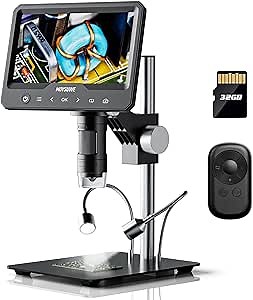 7'' LCD Digital Micrscope,1200X Full View Coin Microscope with Screen,1080P Soldering Microscope for Electronics Repair,Coin Magnifier with 11'' Long Stand,PC View,32GB