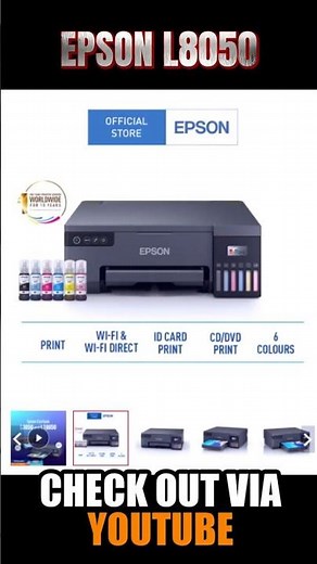 Epson EcoTank L8050 Ink Tank A4 Photo Printer (Photo/CD/DVD/ID Card Printing #youtubeshopping