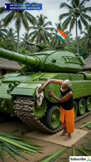 Old Man Creates an Army Tank Cannon Using Palm Leaves 😱 Unbelievable Hand Craft Skills! #reels #vira