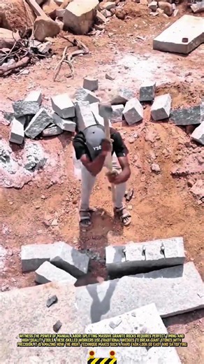 Traditional Method of Splitting Huge Granite Rocks with Hand Tools