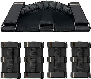 Jeep Roll Bar Grab Handles, 4 Pack Paracord Jeep Handles Grab for Wrangler JK YJ TJ JL & Gladiator JT 2021 2022 2023 2024 2025 2026 Modle, Wrangler Hardware Handles (Black)