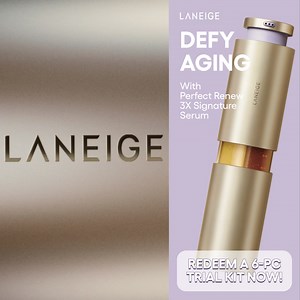 [Redeem Your Trial Kit] Defy aging with Perfect Renew 3X ✨ Combining 3 potent anti-aging serums in every pump, our innovative Perfect Renew 3X Signature Serum is proven to effectively target multiple skin layers to improve wrinkles, firmness, and radiance  Try it for yourself now! Tap through to redeem your 6-pc trial kit + $10 voucher  T&Cs apply. While stocks last. | LANEIGE Singapore | Facebook