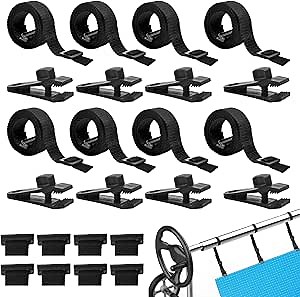 24 Pcs Pool Solar Cover Reel Attachment Kit, Solar Cover Reel Blanket Straps and Clips for Universal Inground Swimming Pool (Straps)