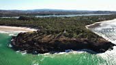 Aerial View Of Fingal Head Lighthouse At Fingal Head, NSW, Australia...