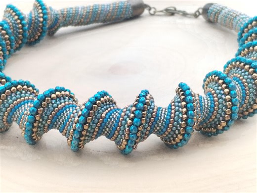 Teal Bronze Beaded Chunky Necklace: Cellini Spiral Statement Jewelry - Etsy