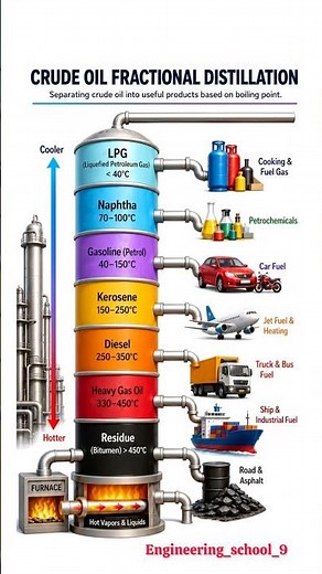 🚀 Crude Oil Fractional Distillation Explained in 10 Seconds | Refinery Process Made Easy ⚙️😱