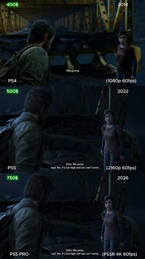 THE LAST OF US 1 REMAKE PS5 PRO VS PS5 VS PS4 PSSR Graphics Comparison #thelastofus #ps5pro #shorts