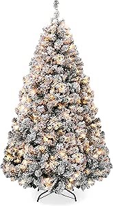 Best Choice Products Pre-Lit Artificial Christmas Tree, 12ft Snow Flocked Design Pine Tree, Full Appearance Snowy w/Easy Assembly, Metal Stand