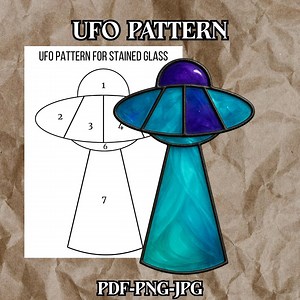 UFO Stained Glass Pattern, Beginner Friendly Alien Spaceship Suncatcher Template, UFO Stained Glass PDF, Space Theme Stained Glass Pattern - Etsy