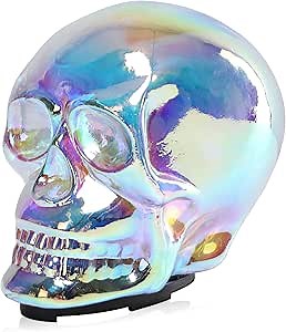 Halloween Skulls Decor Skull Head with Roating LED Lights Halloween Skeleton Statue for Party Holiday Decor Glass Figurines Horror Room Tabletop Indoor Decor