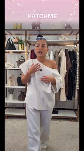 KatchMe Women's Slouchy Sloping Shoulder Short Sleeve Top & Drawstring Waist Wide Leg Trousers Co-ord, Minimalist Solid Color Two Piece Outfits（2）