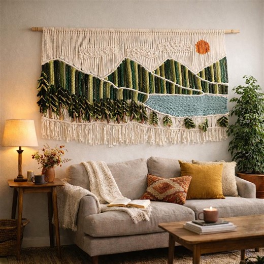 Mountain Macrame Wall Hanging: Handwoven Boho Headboard Art - Etsy