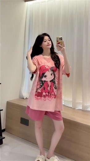 Cute Pink Cartoon Pajama Set – Soft & Breathable Women’s Loungewear #girlsoutfit #outfitideas