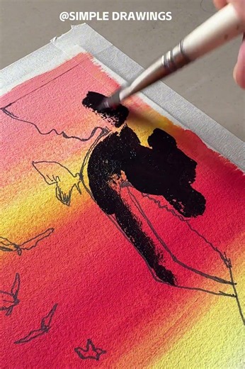 Painting a Sunset Silhouette with Butterflies 🦋 #painting#acrylicpainting #shors