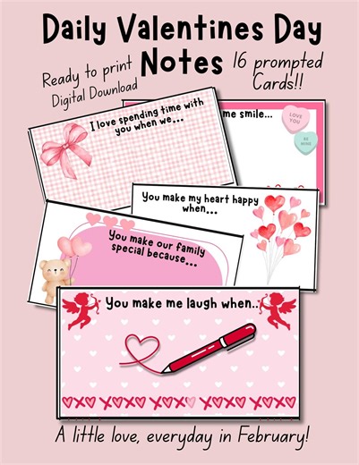 Valentine's Day Lunchbox Notes | February Countdown Activity (digital Download) - Etsy