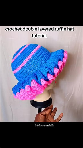 crochet double layered ruffle hat tutorial now available on my YouTube channel link on my bio #crochet #ascarcrochets #rufflehat #crochetrufflehat #doublelayeredrufflehat