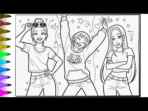 Satisfying Coloring - Rumi, Zoey, Mira - KPop Demon Hunters Fan Art Coloring Pages - sketch Plus