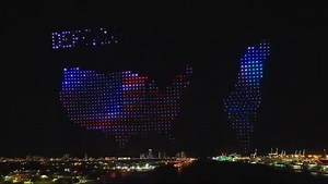 In Miami, Florida, a large-scale drone show was organized to celebrate former President Donald Trump. The drones, forming intricate patterns in the sky, depicted Trump dancing the YMCA and displayed messages like 'A New Golden Age' and 'Thank You President Trump.' (Video courtesy : X) #DonaldTrump #Miami #USA #droneshow | Deccan Chronicle