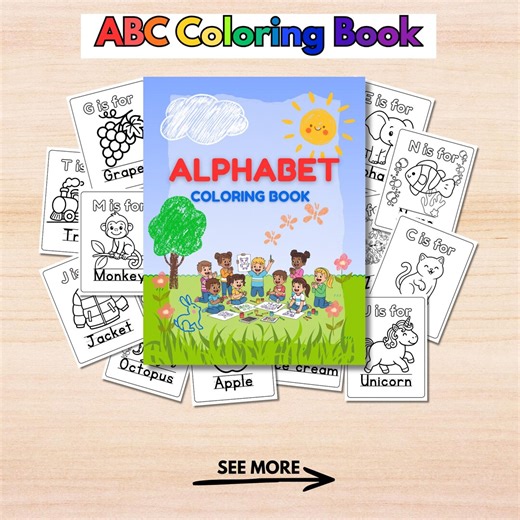 ABC Alphabet Coloring Book for Children, Educational Coloring Pages - Etsy