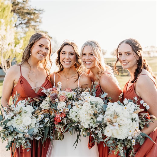 Melinda Sheffield on Instagram: "🤎 Jessica & Samuel 🤎 20th September 2025 @petrichor.farm Continued …. I just love seeing the professional images from this special day! Thanks to @acaciaandgrace_photography for capturing the beauty. From bouquets to vase styling for the guest tables (with vases supplied by @petrichor.farm), every detail mattered. I also loved creating cake florals for @cakeofyourdreams’s stunning regal cake. And the guest welcome sign… despite the wind, it welcomed everyone pe