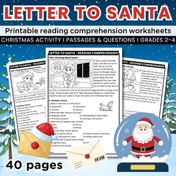 Letter to Santa Reading Comprehension Worksheets, Christmas Passages, Questions
